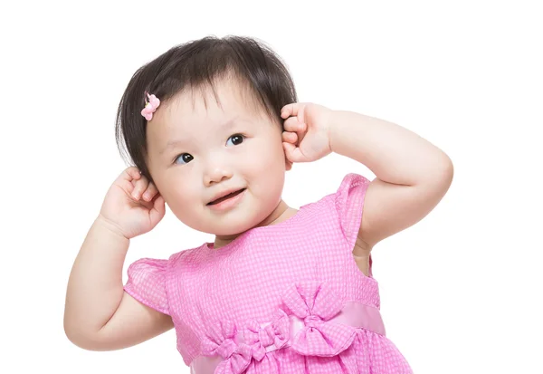 아시아 여자 아기 그녀의 머리를 터치 — 스톡 사진
