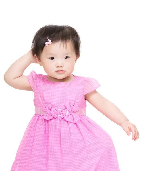 Asian little girl scratch head — Stock Photo, Image