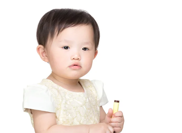 Asia baby girl holding color pen — Stock Photo, Image