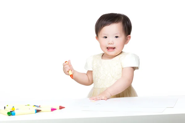 Aziatische baby meisje tekening foto — Stockfoto