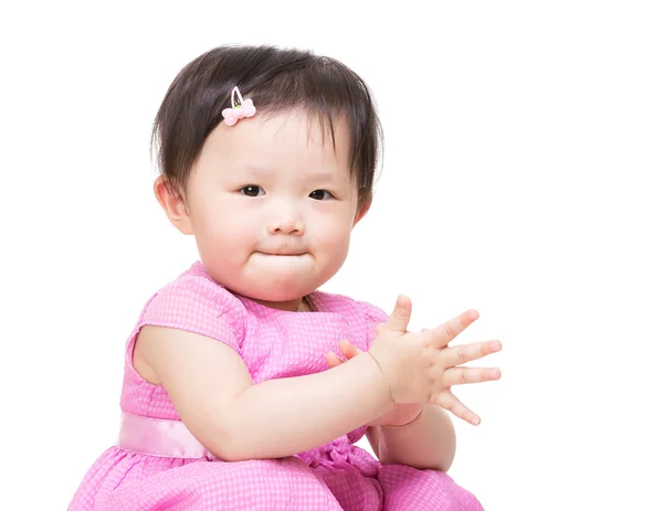Azië babymeisje klappen hand Rechtenvrije Stockafbeeldingen