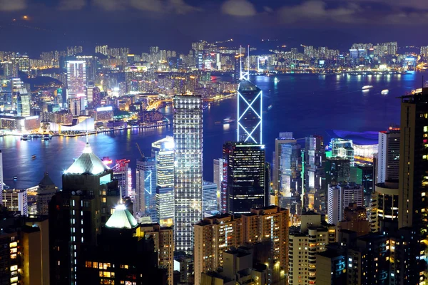 Hong kong paisaje urbano por la noche — Foto de Stock