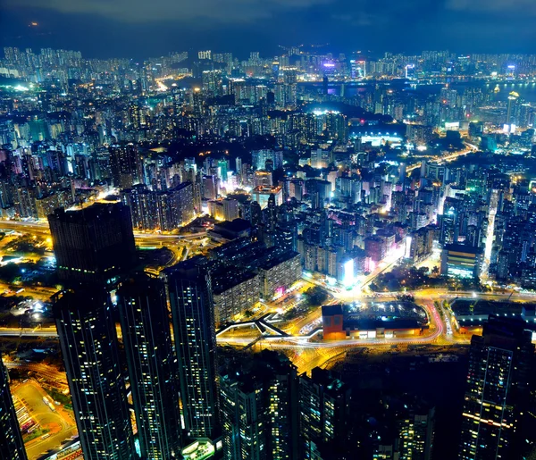 Paisagem urbana hong kong à noite — Fotografia de Stock