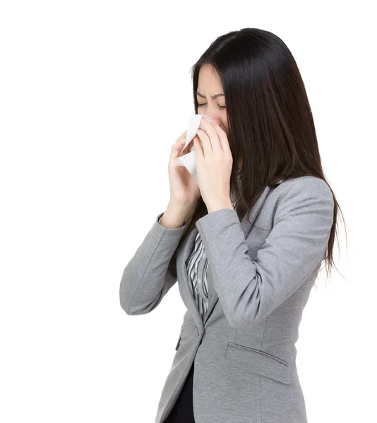 Asian businesswoman sneeze — Stock Photo, Image