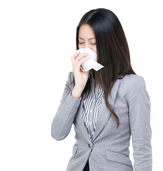 Asian businesswoman sneeze — Stock Photo, Image