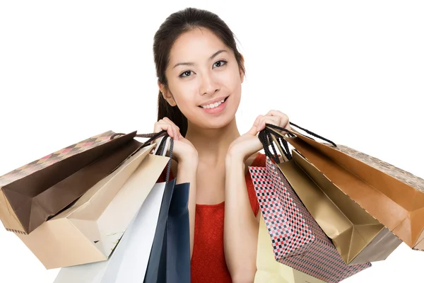 Donna asiatica con shopping bags — Foto Stock