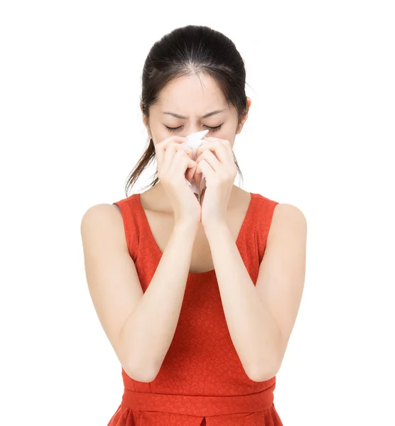 Asiática mujer estornudo —  Fotos de Stock