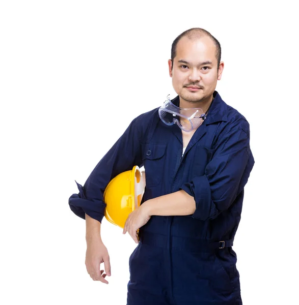 Asiatico lavoratore edile con casco — Foto Stock