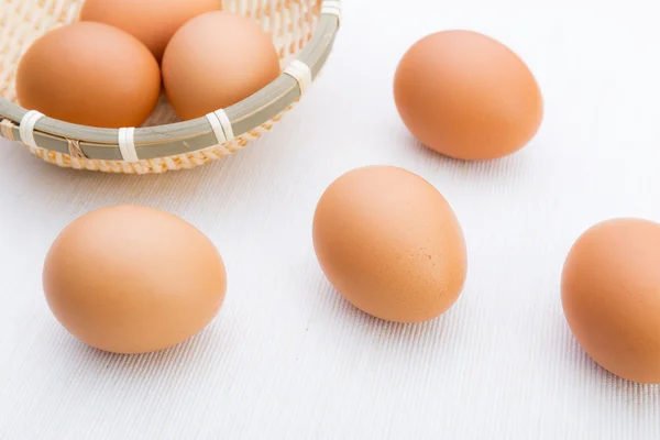 Uovo marrone in cesto isolato su bianco — Foto Stock