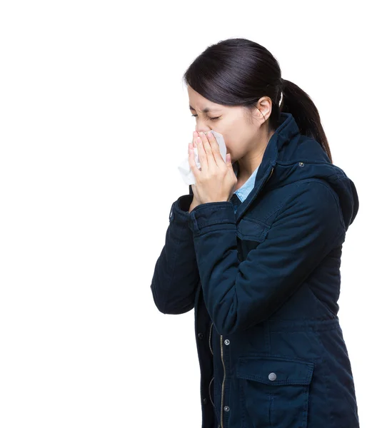 Asia woman sneeze — Stock Photo, Image