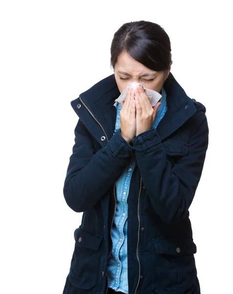 Asian woman sneeze — Stock Photo, Image