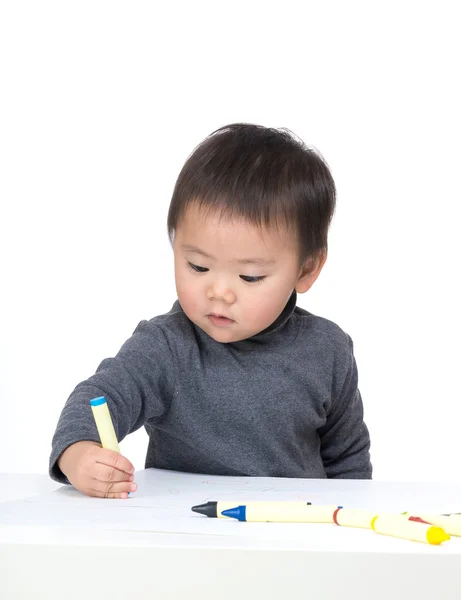 Azië kleine jongen focus op tekening — Stockfoto