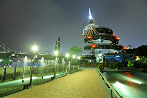 Spiral Lookout Tower of Tai Po Waterfront Park in Hong Kong 