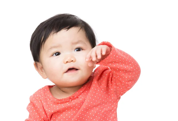 Aziatische babymeisje hand opgewekt — Stockfoto