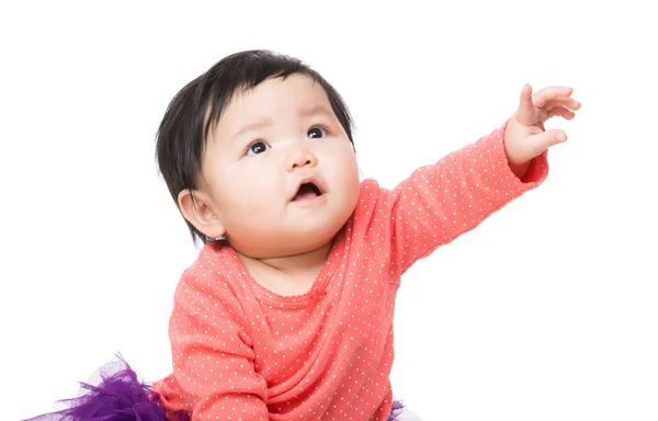 Asyalı bebek kız parmak işaret. — Stok fotoğraf