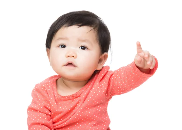 Asiatiska baby flicka finger pekar front — Stockfoto