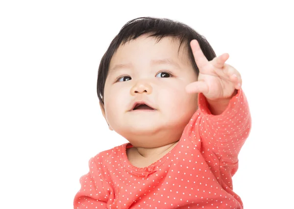 Aziatische babymeisje haar hand opgewekt — Stockfoto