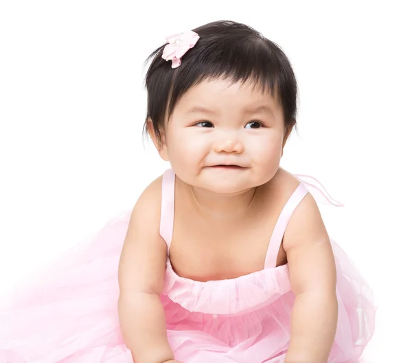 Ασιατικές κοριτσάκι ντυμένη στα ροζ φόρεμα — Φωτογραφία Αρχείου