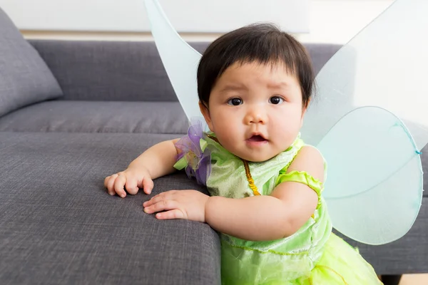 Asian baby girl with halloween party dressing at home — Stock Photo, Image