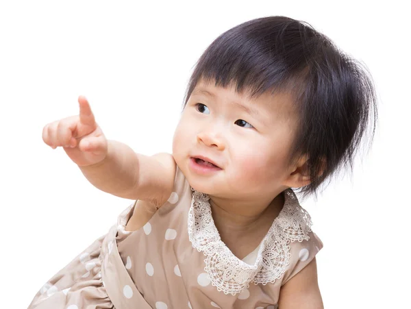 Asiatiska baby flicka finger pekar front — Stockfoto
