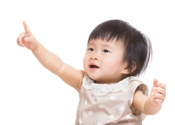 Asiatiska baby flicka finger pekar uppåtアジアの赤ちゃん女の子の指が上向き — ストック写真