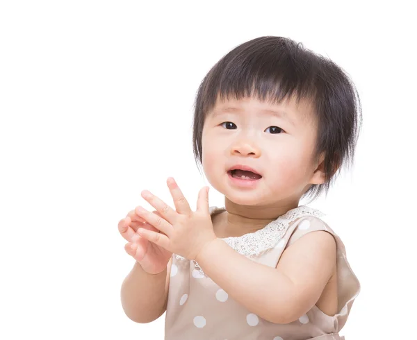 Aziatische babymeisje handen klappen — Stockfoto