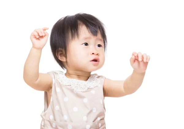 Asian baby girl with two hands up — Stock Photo, Image