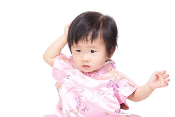 Chinese baby girl touch her hair — Stock Photo, Image