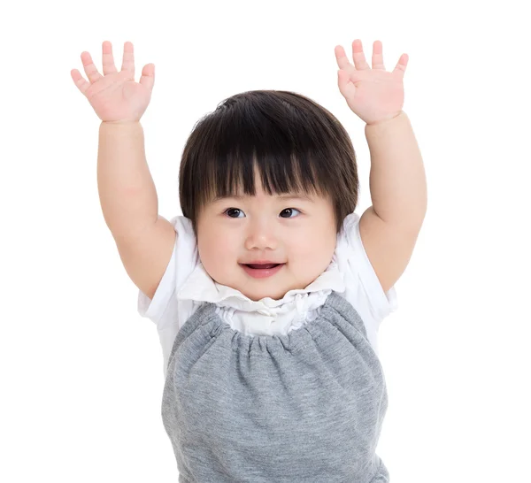 Aziatische babymeisje handen opgewekt — Stockfoto