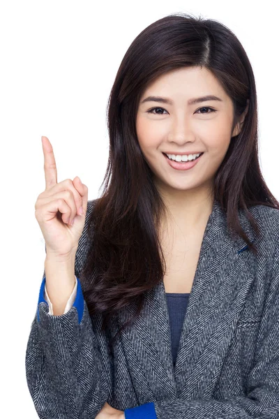 Asian woman finger pointing out — Stock Photo, Image