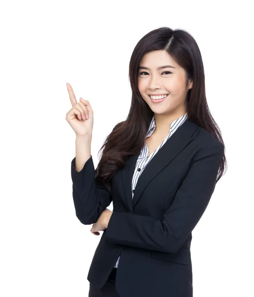 Asiatique femme d'affaires pointe vers le haut — Photo