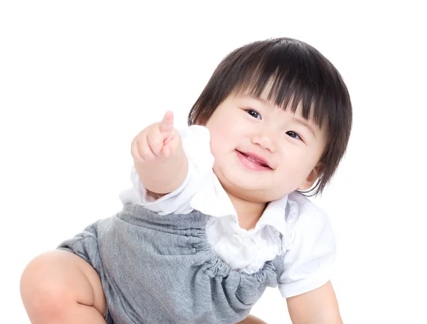 Asiatiska baby flicka finger pekar mot framsidan — Stockfoto