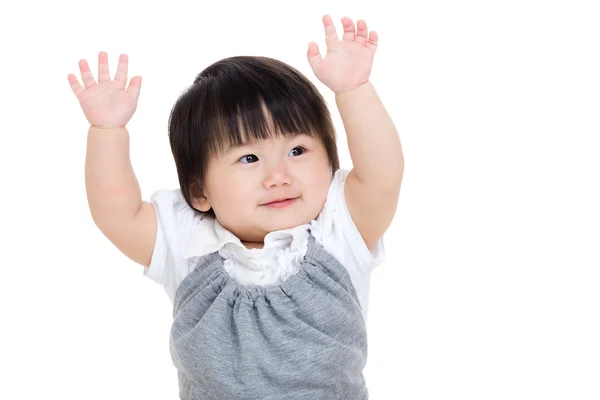 Asia baby girl with raised two hands up — Stock Photo, Image