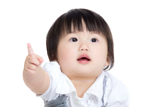 Asiatiska baby flicka finger pekar framåt — Stockfoto