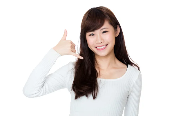 Asian woman making a call me gesture — Stock Photo, Image