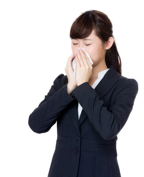 Asian businesswoman sneeze — Stock Photo, Image