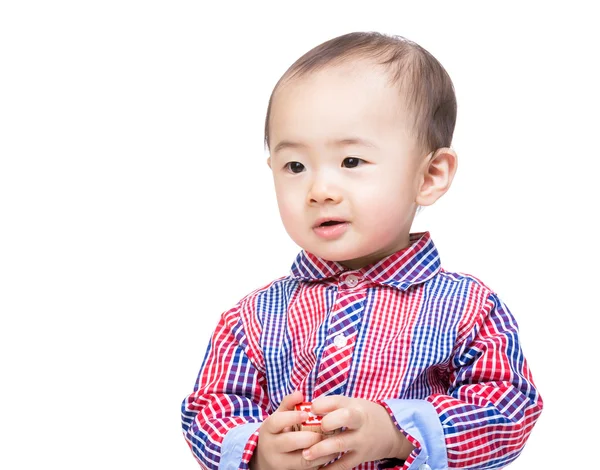 Asian baby boy play with toy block — Stock Photo, Image