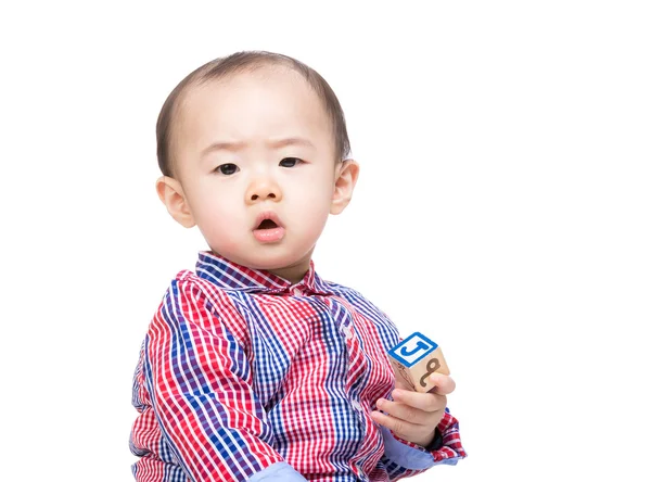 Asian little boy play with toy block — Stock Photo, Image