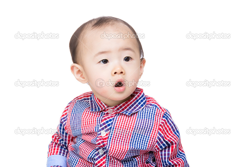 Asian baby boy feel surprised