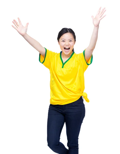 Excited asian female football supporter — Stock Photo, Image