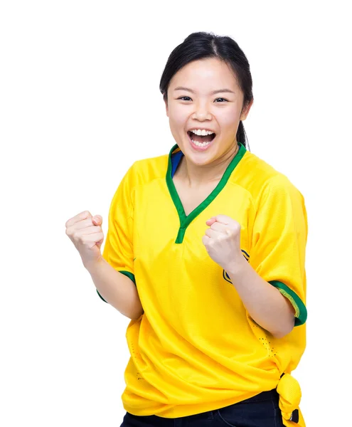 Возбужденная азиатская футбольная фанатка — стоковое фото