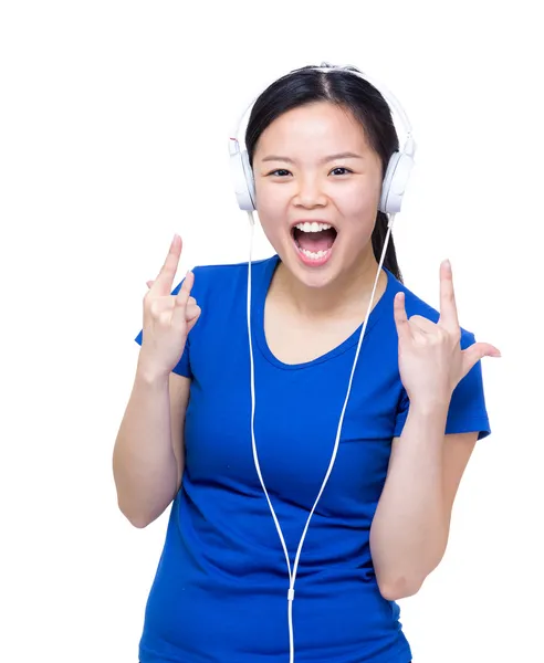 Asian woman enjoy listen to music — Stock Photo, Image