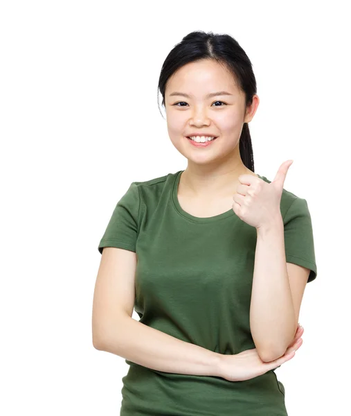 Excited asian woman showing thumb up — Stock Photo, Image