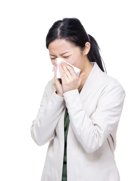 Asian woman sneeze — Stock Photo, Image
