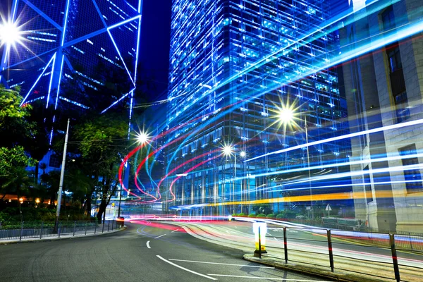 Hong Kong city with traffic trail at night — Stock Photo, Image