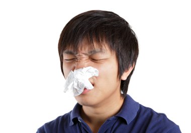 Asian man suffer from nose stuffy clipart