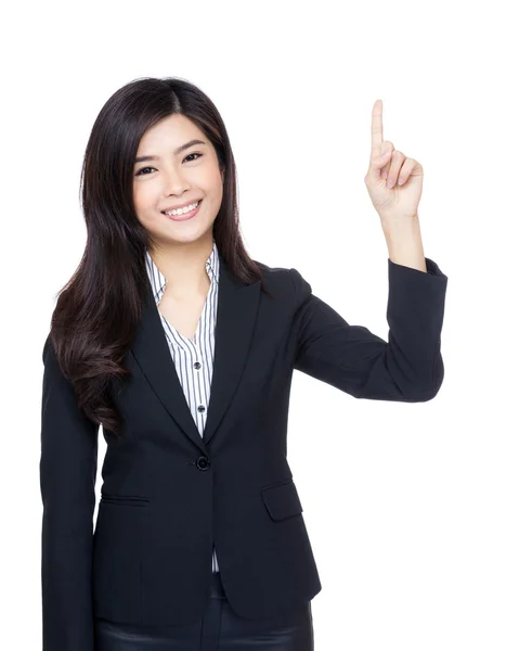 Asiática empresária dedo apontando para cima — Fotografia de Stock