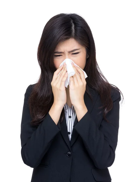 Asian businesswoman sneeze — Stock Photo, Image