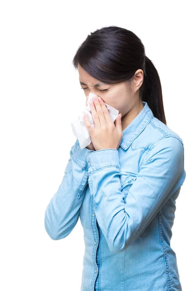 Asian woman sneeze — Stock Photo, Image