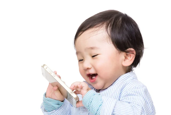 Asiatico bambino ragazzo giocare con cellulare — Foto Stock